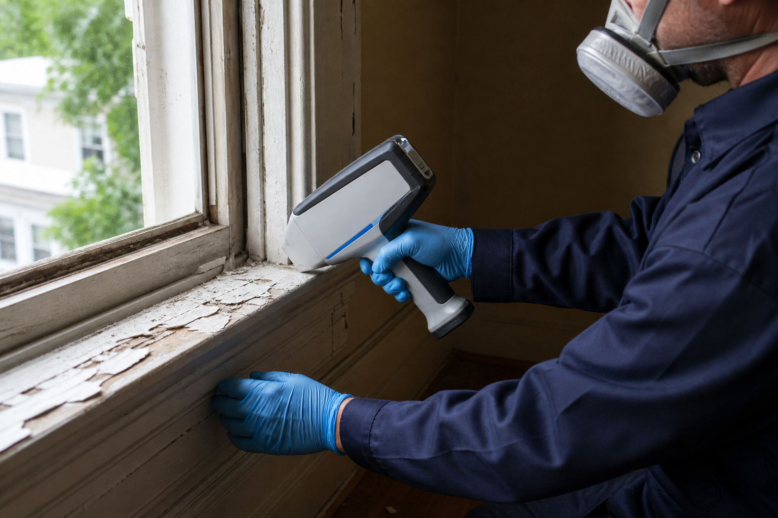 Lead paint testing on a window sill